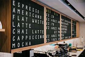 Image of the Gordon St Coffee - Edinburgh menu inside the coffee house venue